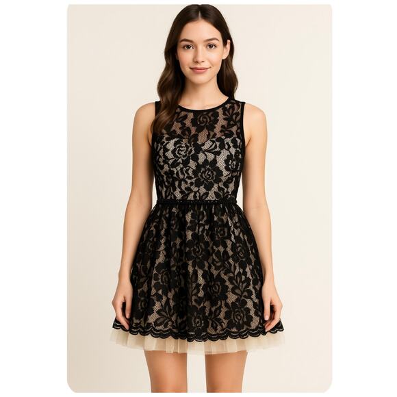 B. Darlin Womens Black Floral Lace Dress with Tulle Sz 7/8 Homecoming Party Prom - Picture 13 of 13
